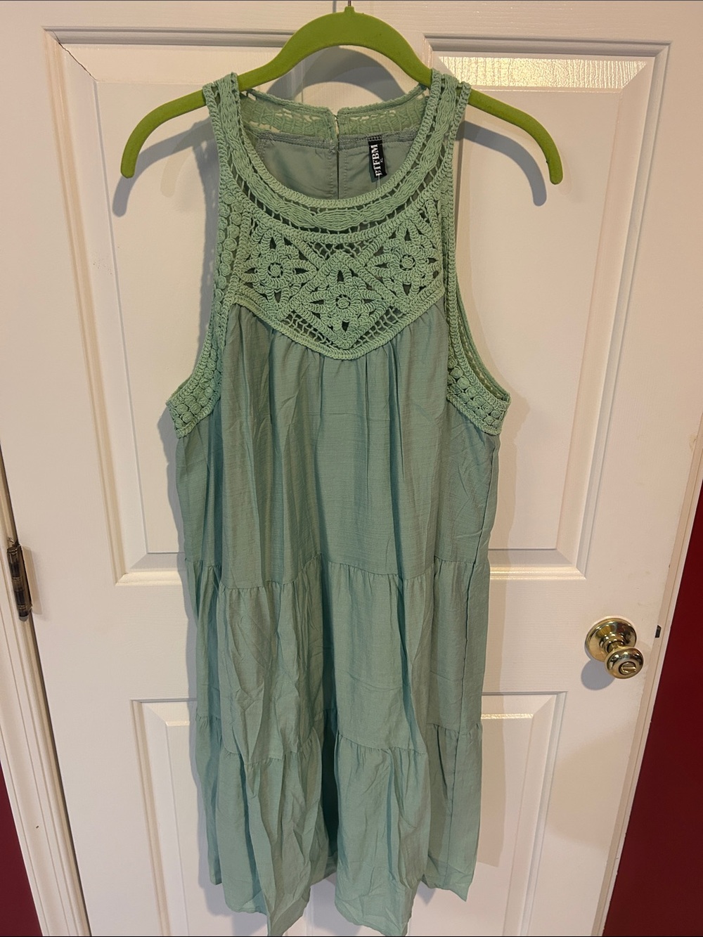 Green Crochet Yoke Tiered Midi Dress - Wild Fable